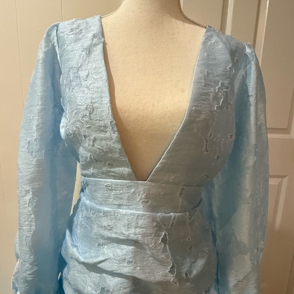 Showpo Blue Ruched Ruffled Cocktail Dress - Picture 2 of 4